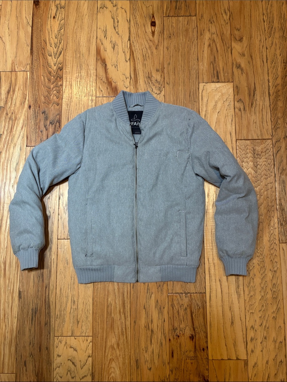 Prana Women’s Light Gray Down Zip-Up Bomber Jacket